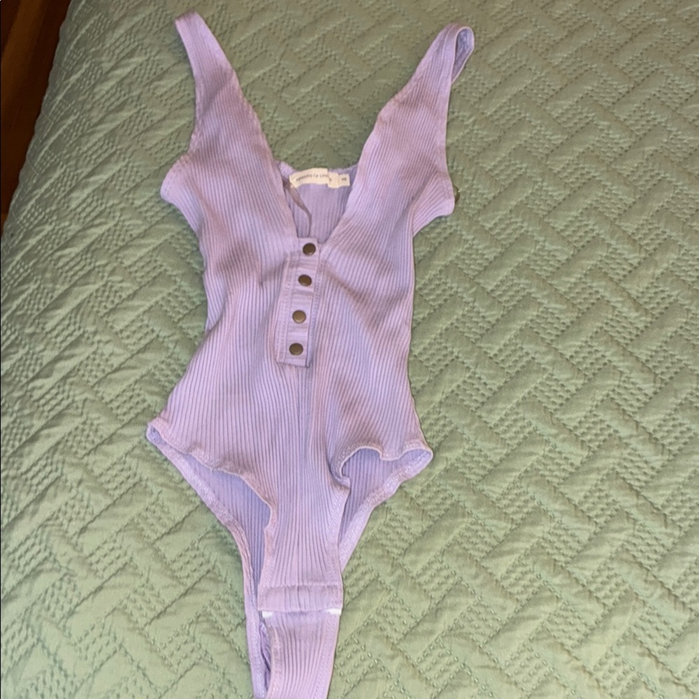 Purple Ribbed Bodysuit with Plunging V-Neckline